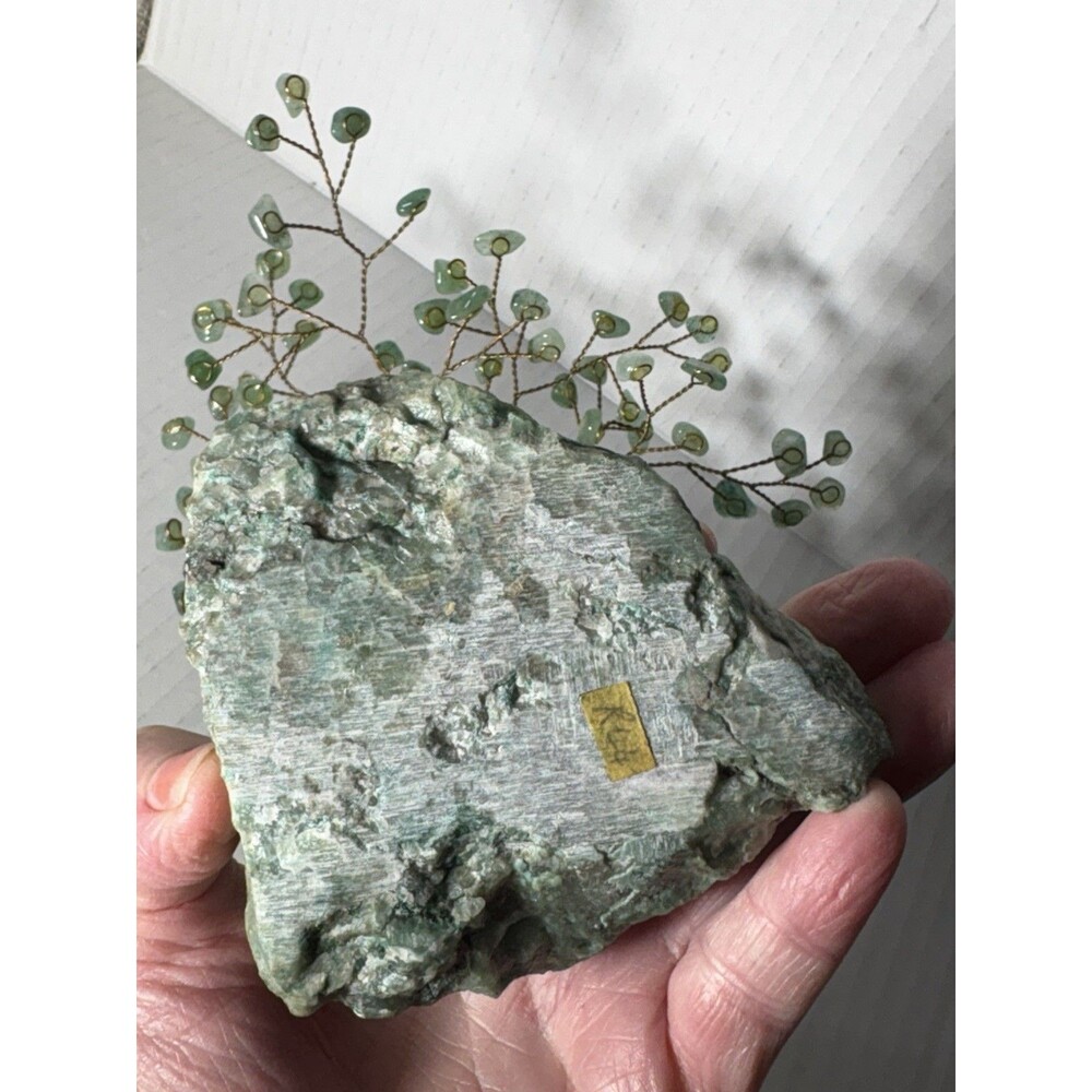Vtg Handcrafted Aventurine Stone Gem Tree 7” Tall Budd Stone (African Jade) Base - Picture 9 of 11